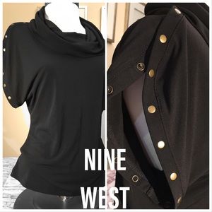 NINE WEST black blouse stretch studs size M